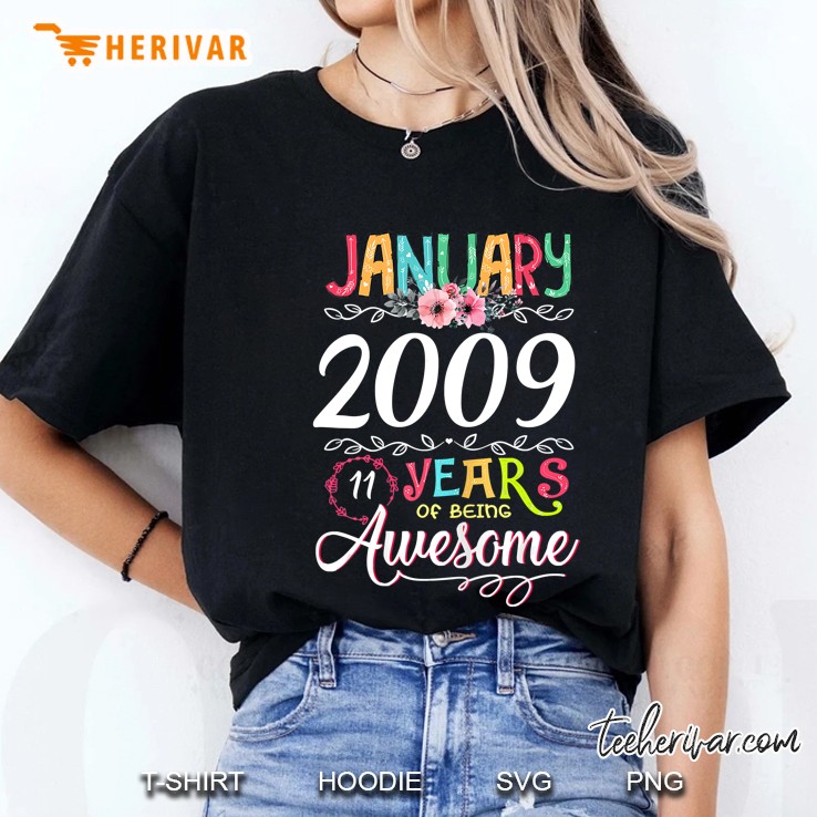 January 2009 11 Years Of Being Awesome Floral Version Ladies Tee