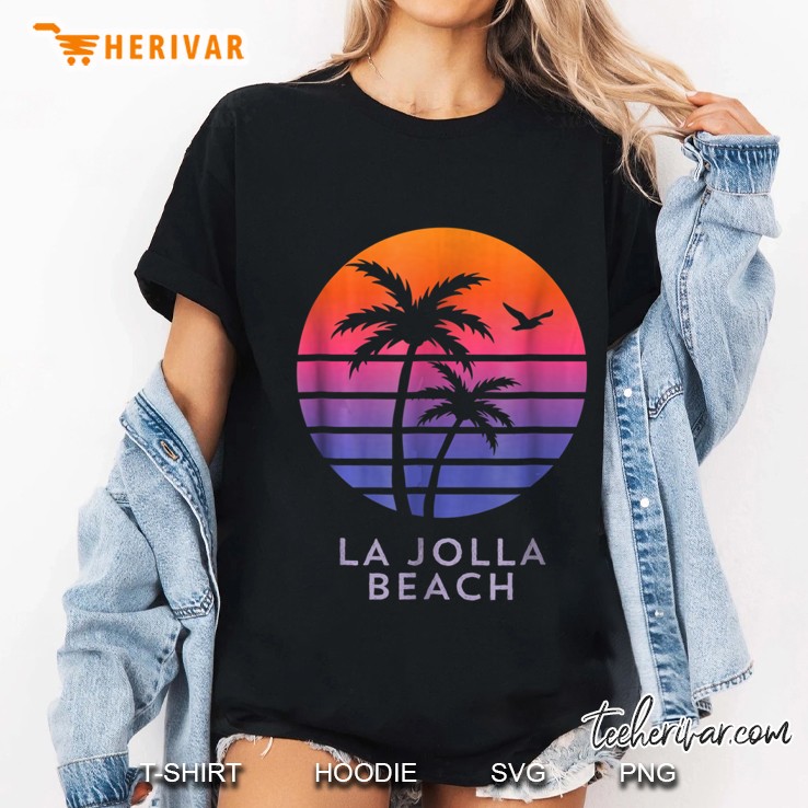 La Jolla Beach California Palm Trees Sunset Ladies Tee