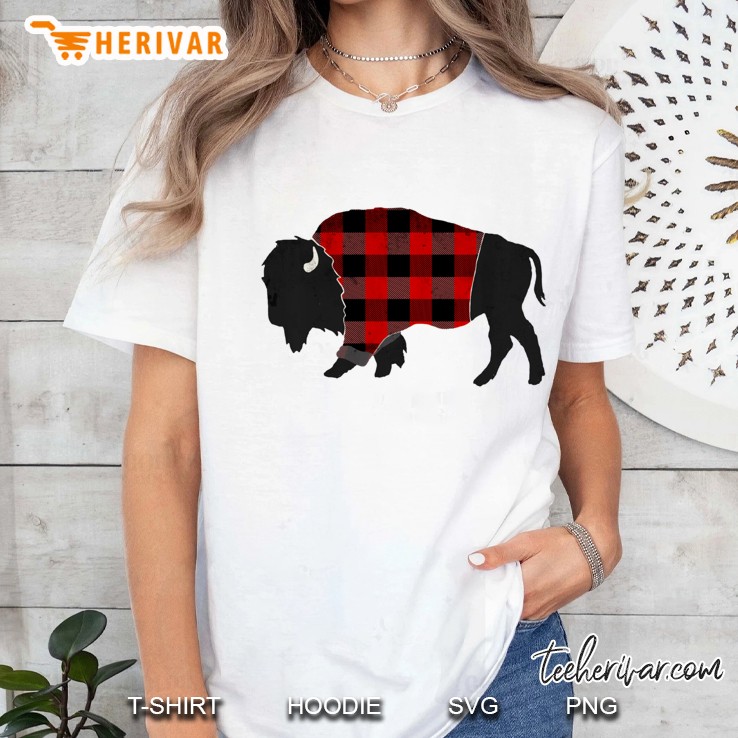 Red Plaid Bison Ladies Tee