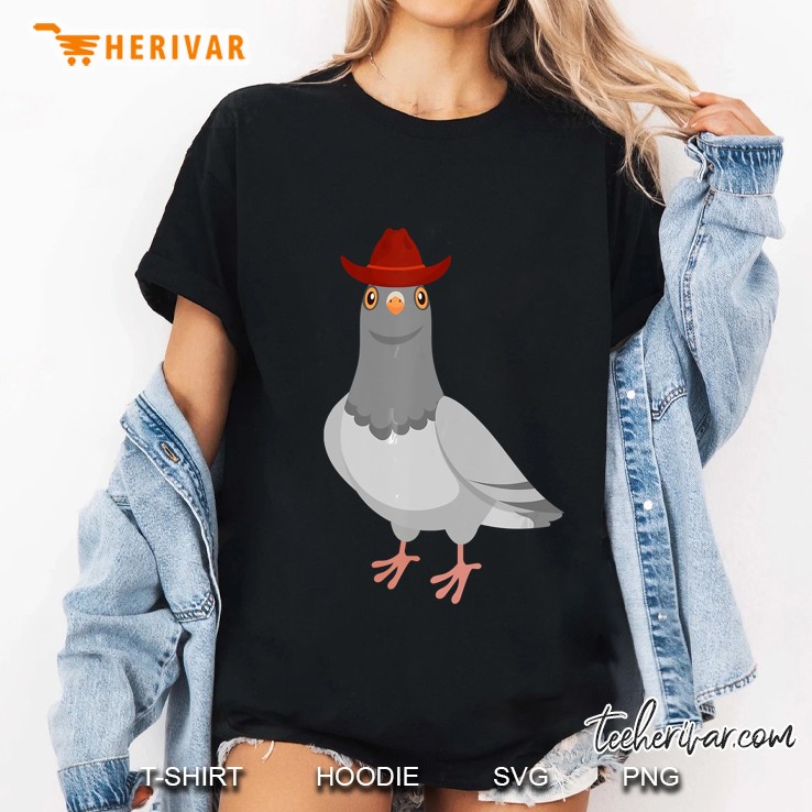Pigeon Wearing Tiny Red Cowboy Hat Ladies Tee