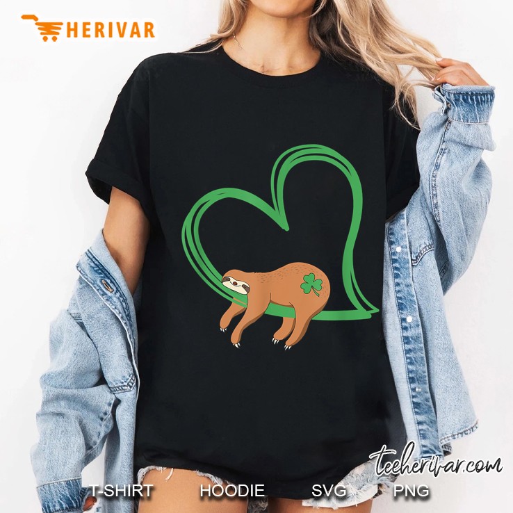 Sloth St Patricks Day Shamrock Heart Irish Ladies Tee
