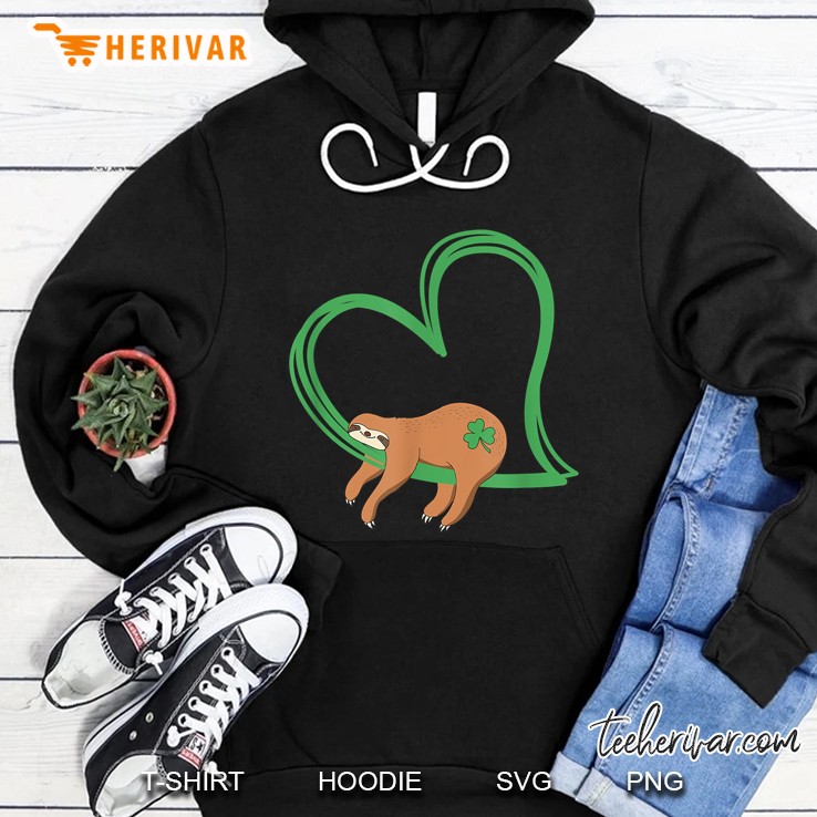 Sloth St Patricks Day Shamrock Heart Irish Hoodie
