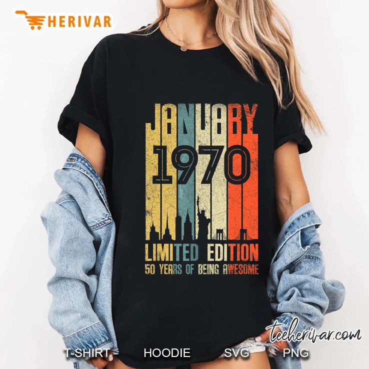 January 1970 Limited Edition 50 Years Of Being Awesome Vintage Version Ladies Tee