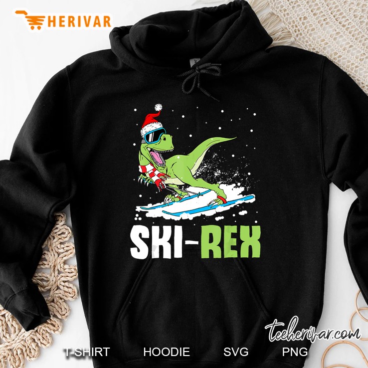 Ski Rex T-Rex Dinosaur Santa Hat Ski Lover Hoodie