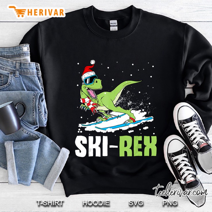 Ski Rex T-Rex Dinosaur Santa Hat Ski Lover Sweatshirt