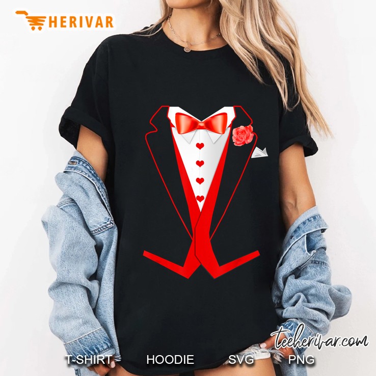 Tuxedo Red Hearts Cool Funny Valentines Day Ladies Tee