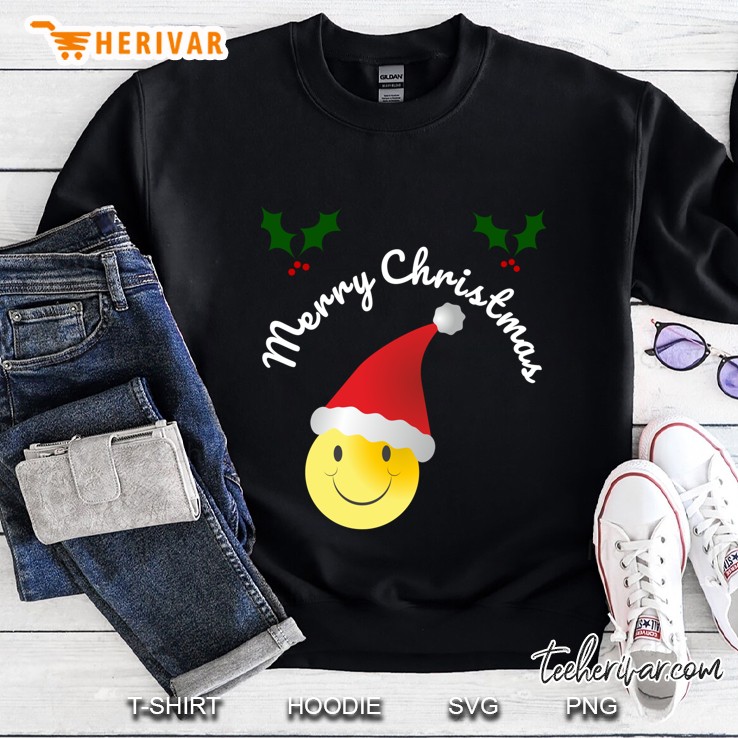Merry Christmas Smiley Emoji Santa Hat Sweatshirt
