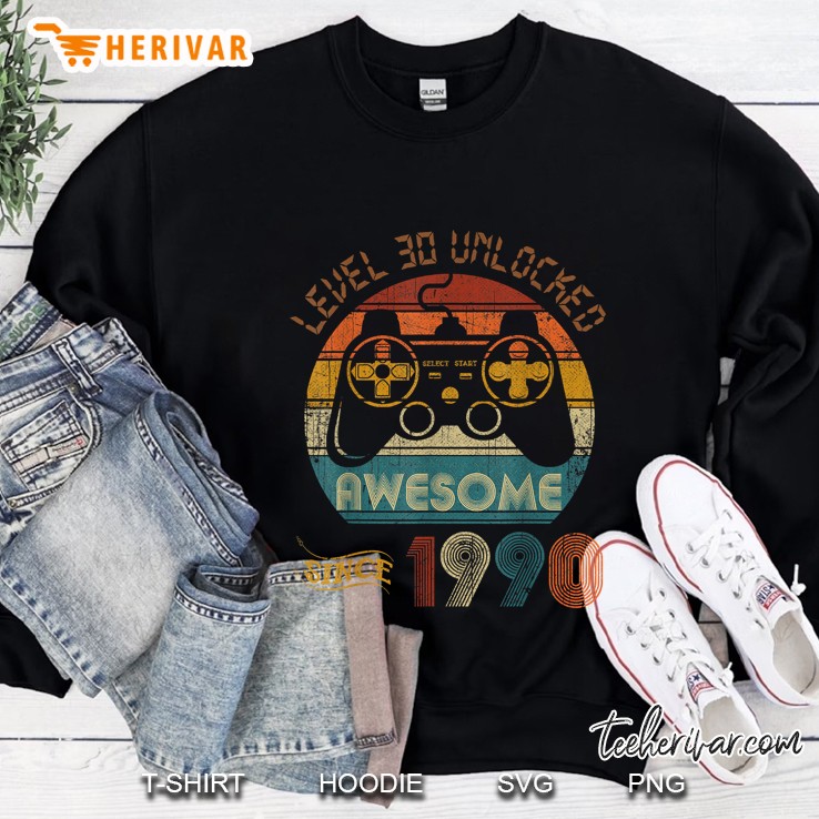 Level 30 Unlocked Awesome Since 1990 Vintage Version Sweatshirt