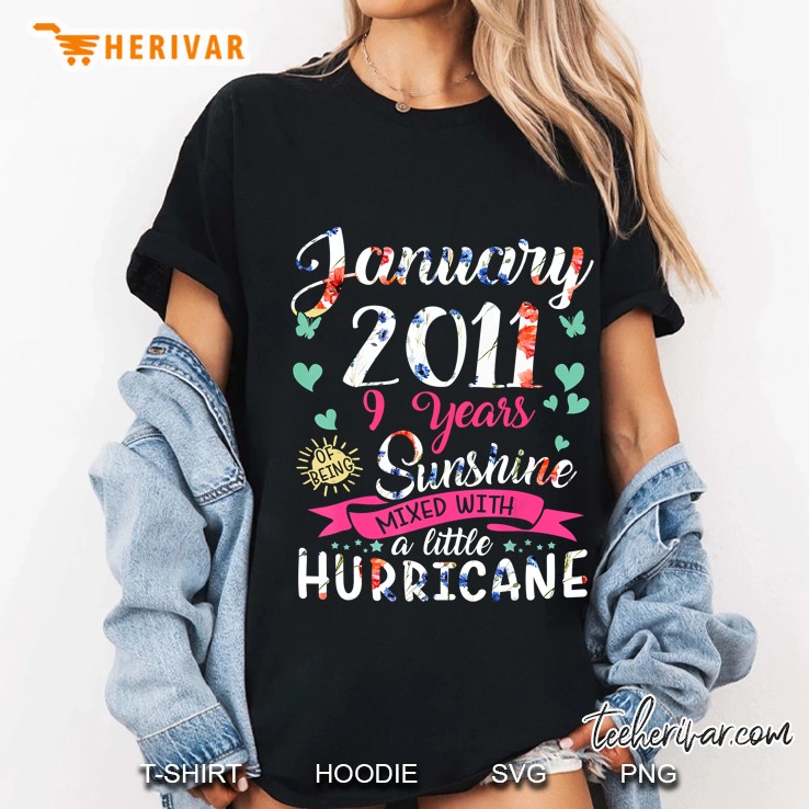 January 2011 9 Years Of Being Sunshine Mixed With A Little Hurricane Floral Version Ladies Tee
