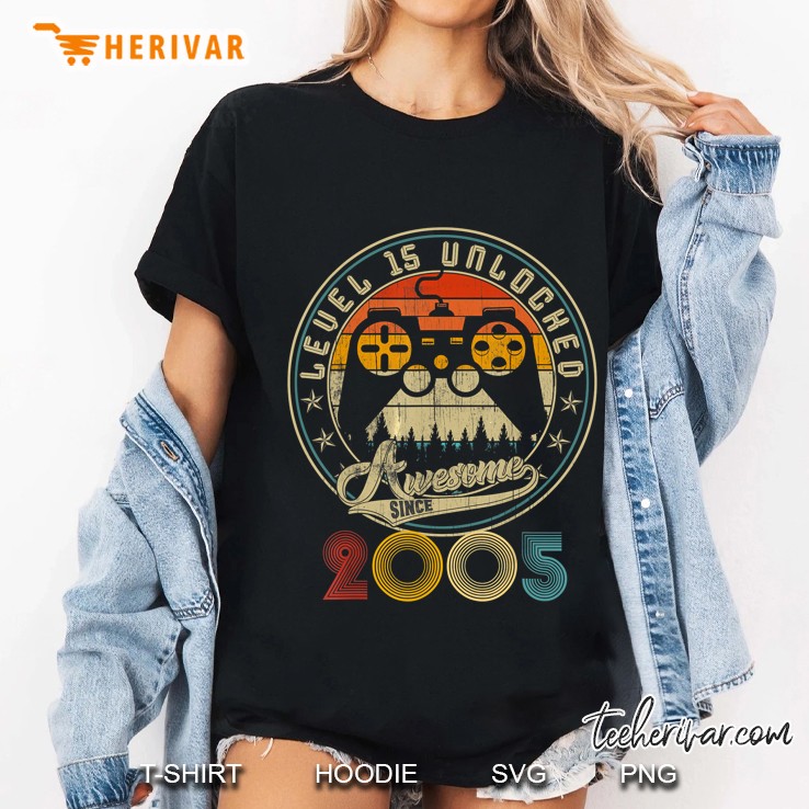 Level 15 Unlocked Awesome Since 2005 Video Gamer Vintage Version Ladies Tee