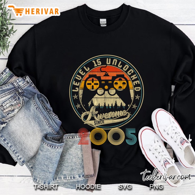 Level 15 Unlocked Awesome Since 2005 Video Gamer Vintage Version Sweatshirt