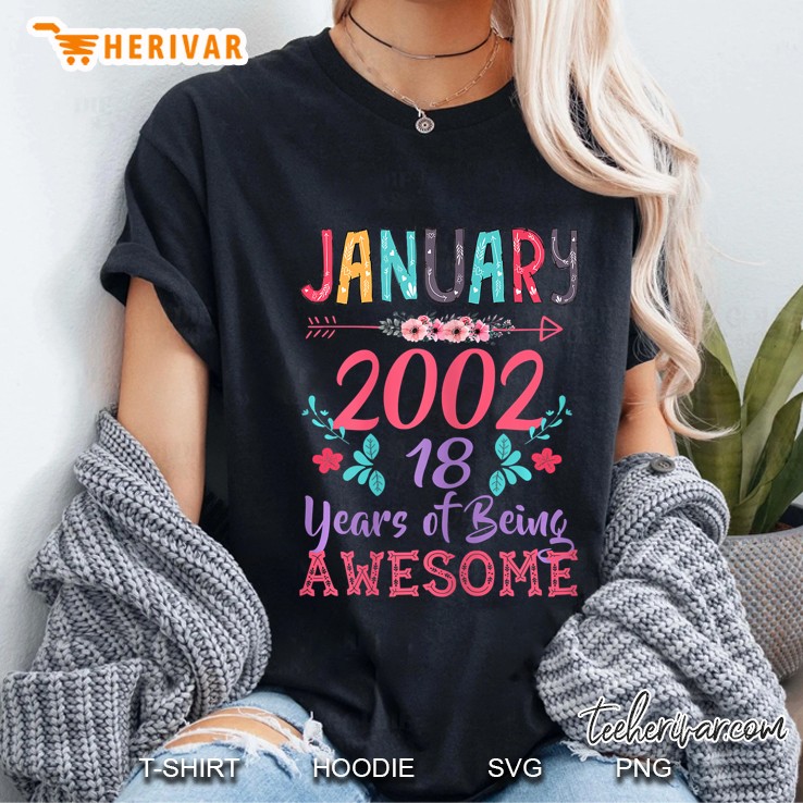 January 2002 18 Years Of Being Awesome Floral Version Ladies Tee