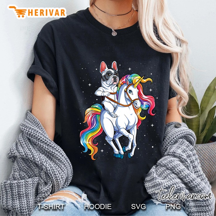 French Bulldog Riding Unicorn Ladies Tee