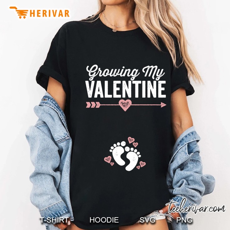 Growing My Valentine Pregnancy Footprint Arrow Heart Version Ladies Tee