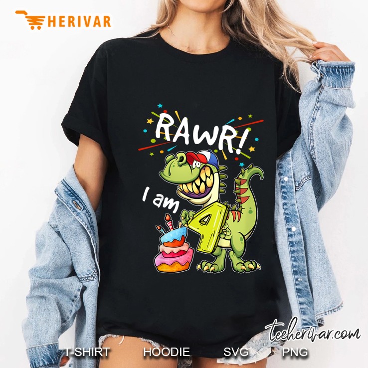 Rawr I Am 4 4th Birthday Dinosaur Version2 Ladies Tee