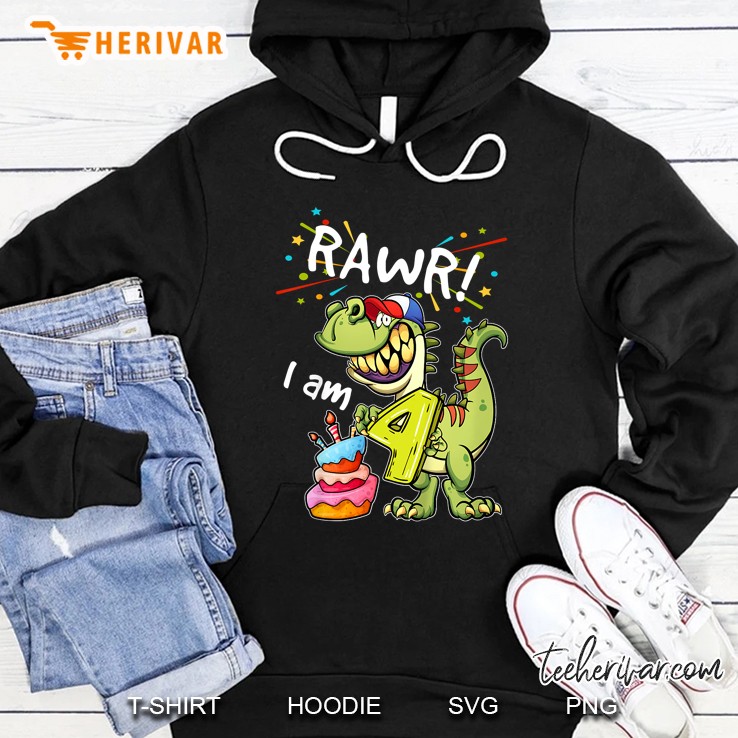 Rawr I Am 4 4th Birthday Dinosaur Version2 Hoodie