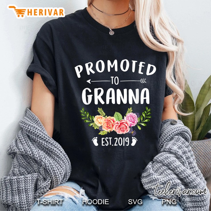 Promoted To Granna Est 2019 Floral Version Ladies Tee