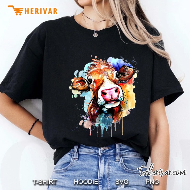 Cow Watercolor Painting Ladies Tee