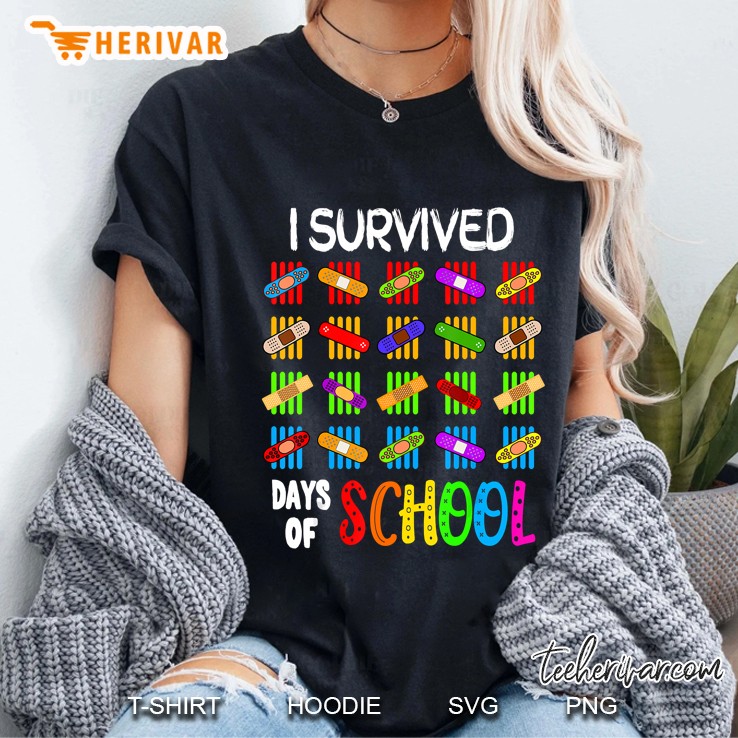 I Survived 100 Days Of School Band Aid Version Ladies Tee