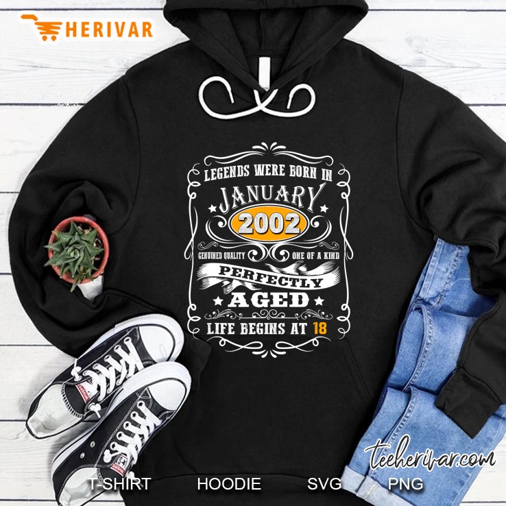 Legends Were Born In January 2002 Perfectly Aged Life Begins At 18 Hoodie