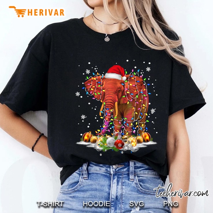 Elephant Santa Hat Christmas Lights Version Ladies Tee