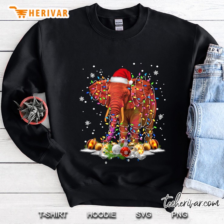 Elephant Santa Hat Christmas Lights Version Sweatshirt