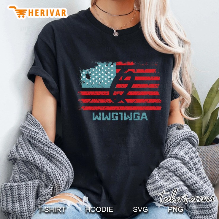 Q Anon WWG1WGA Where We Go One We Go All American Flag Ladies Tee