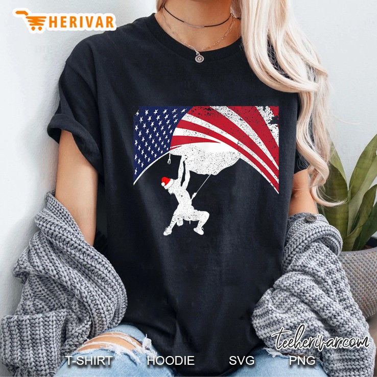 Rock Climb American Flag Rock Climber Santa Hat Ladies Tee