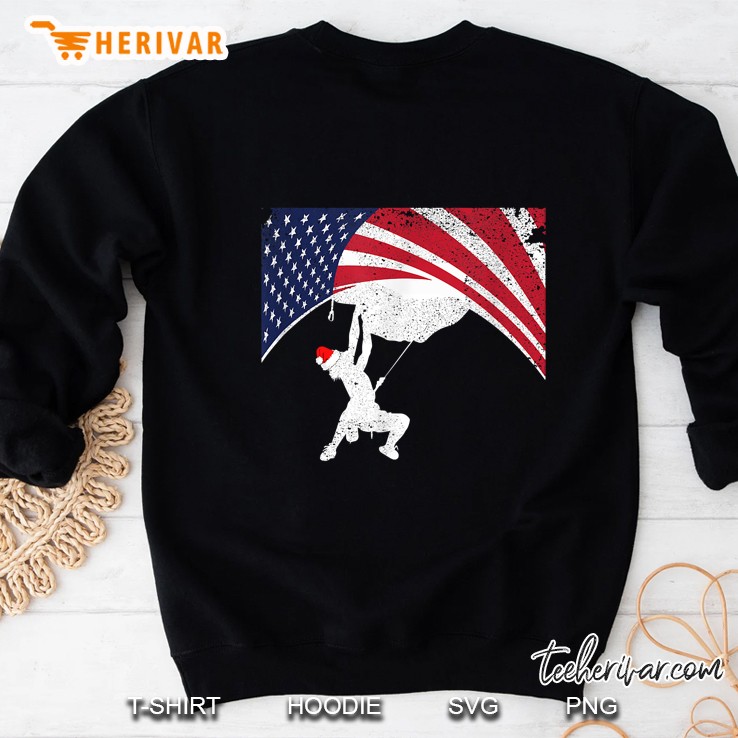 Rock Climb American Flag Rock Climber Santa Hat Sweatshirt