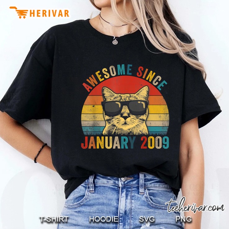 Awesome Since January 2009 Cat With Glasses Vintage Version Ladies Tee