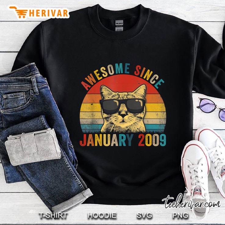 Awesome Since January 2009 Cat With Glasses Vintage Version Sweatshirt