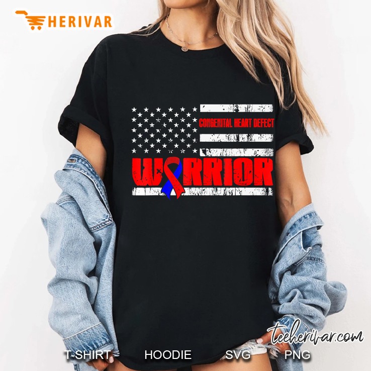 Comgemital Heart Defect Chd Warrior Chd Awareness Flag Usa Ladies Tee