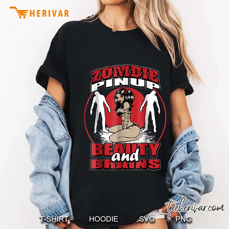 Zombie Pinup Beauty And Brains Ladies Tee