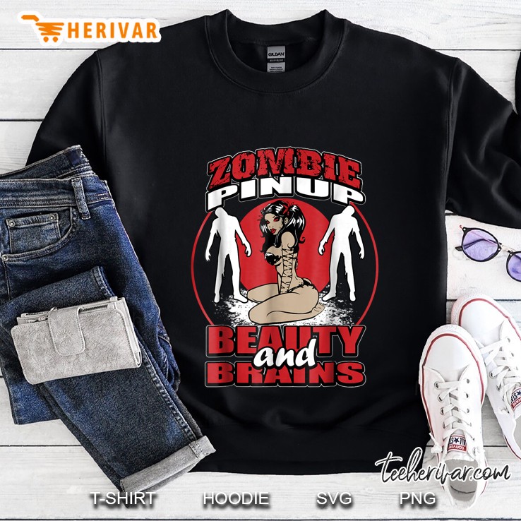 Zombie Pinup Beauty And Brains Sweatshirt