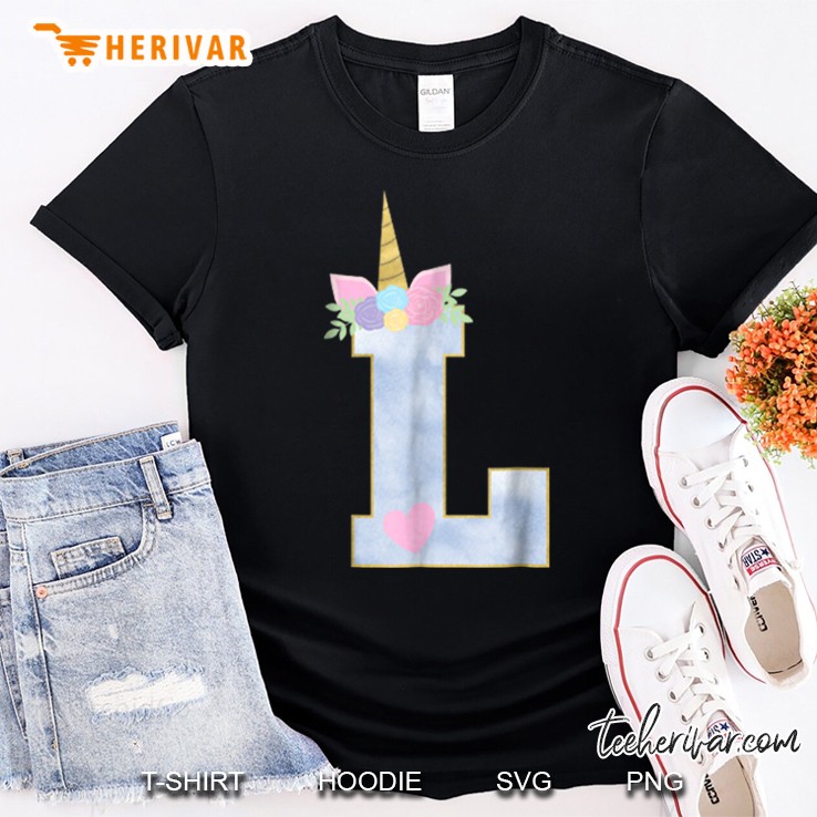 Initial L Unicorn Alphabet Letter Gif For Tween Girl Shirt