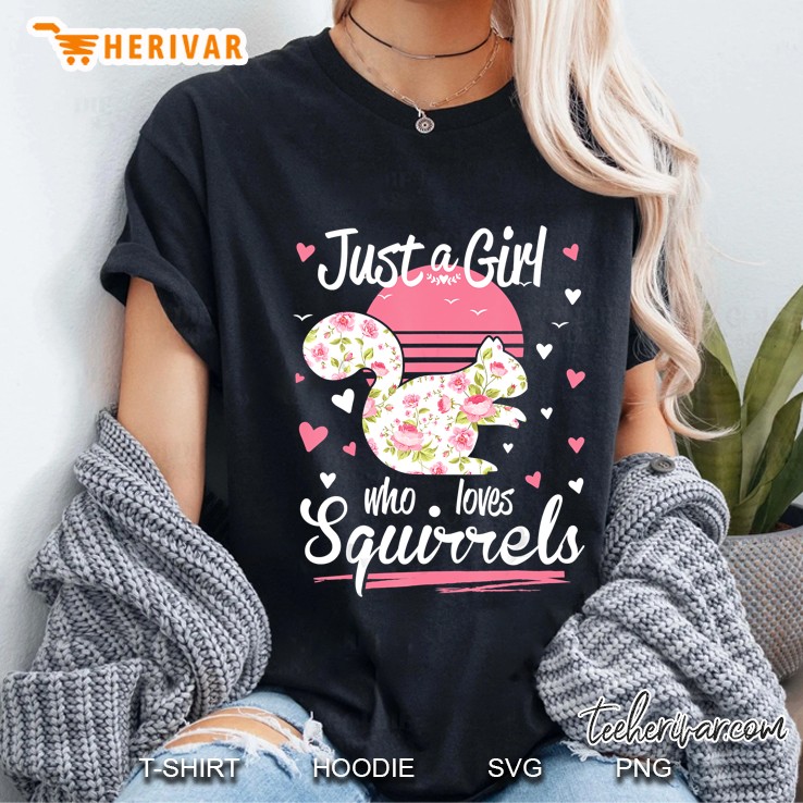 Just A Girl Who Loves Squirrels Floral Vintage Version Ladies Tee