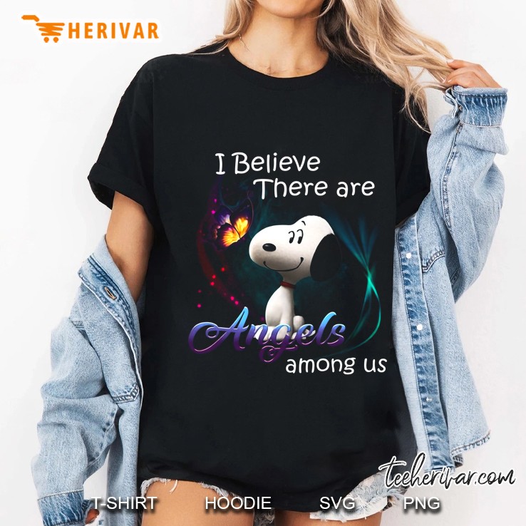 I Believe There Are Angels Among Us Snoopy And Buterfly Black Version Ladies Tee