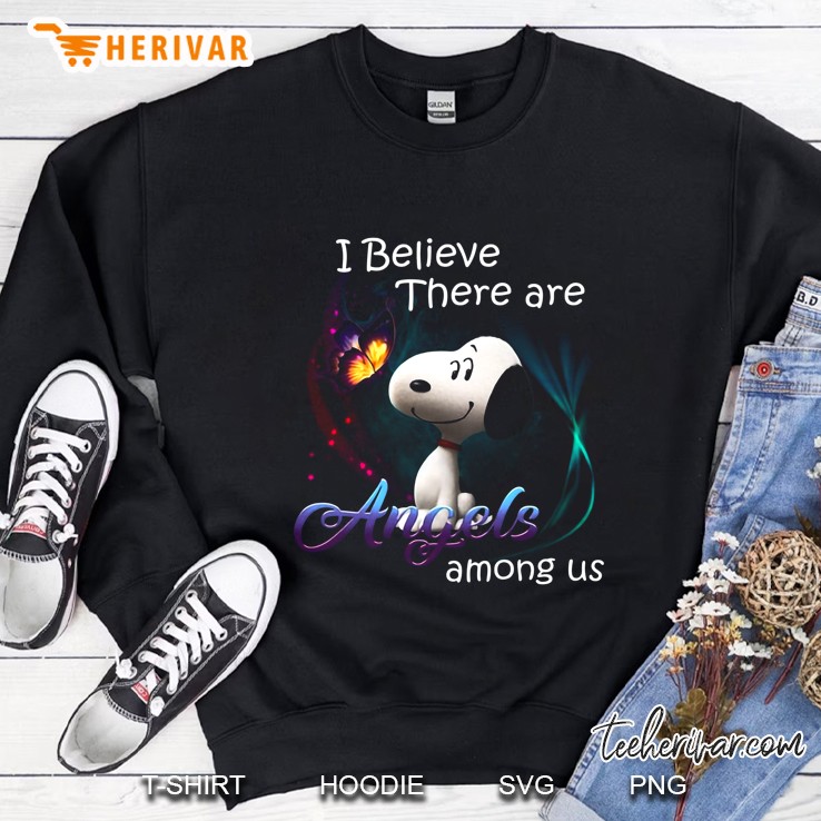 I Believe There Are Angels Among Us Snoopy And Buterfly Black Version Sweatshirt