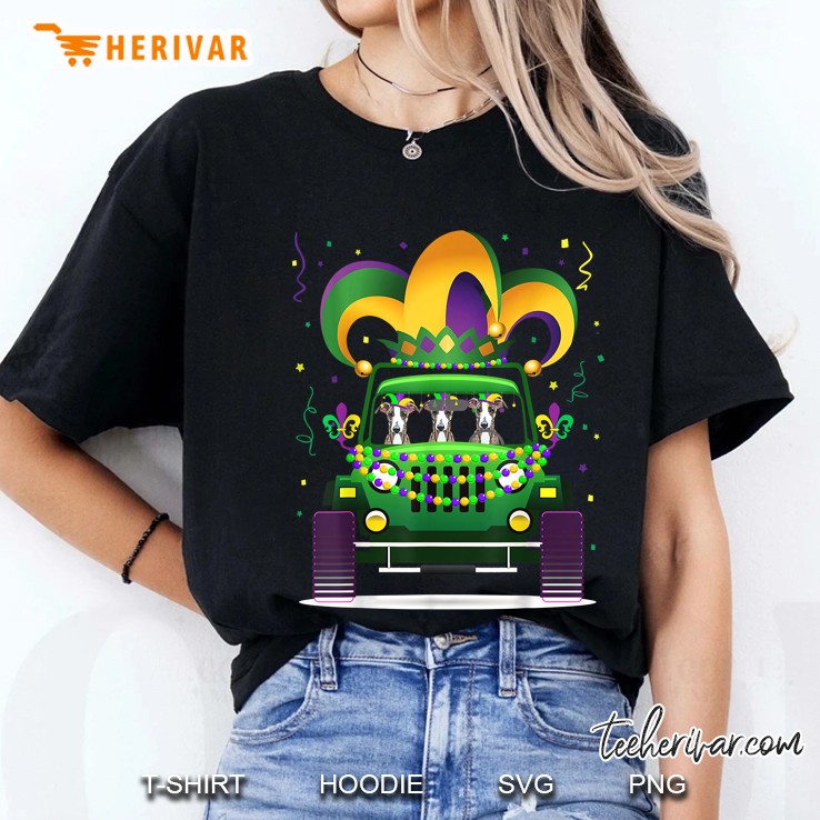 Greyhound Riding Jeep Mardi Gras Ladies Tee