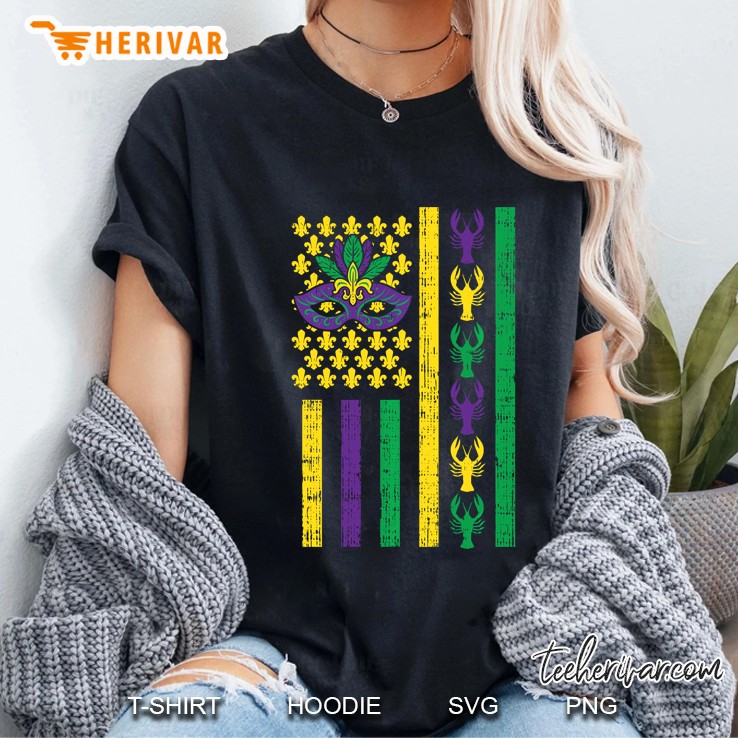 US Flag Crawfish Jester Mardi Gras Ladies Tee