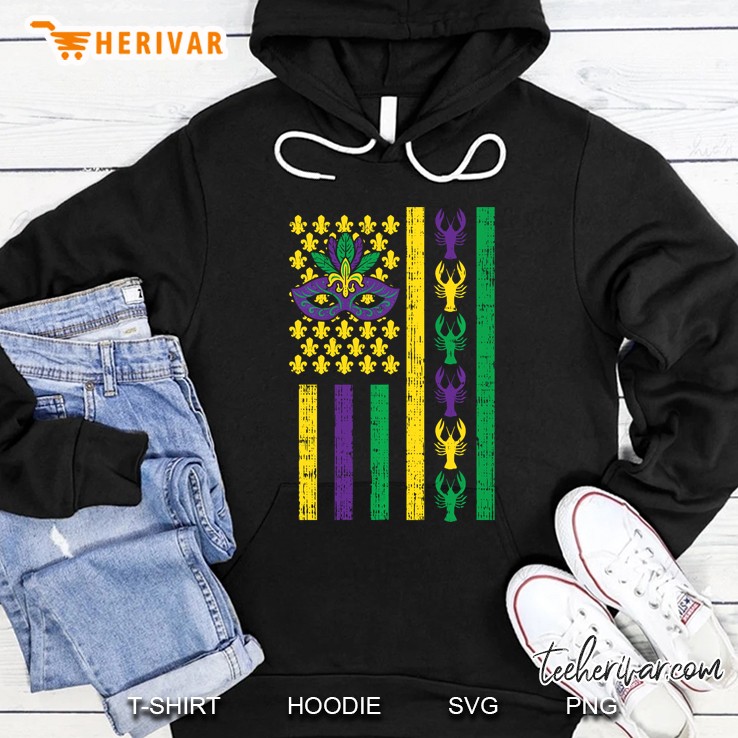 US Flag Crawfish Jester Mardi Gras Hoodie
