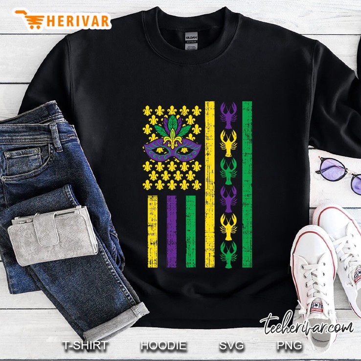 US Flag Crawfish Jester Mardi Gras Sweatshirt