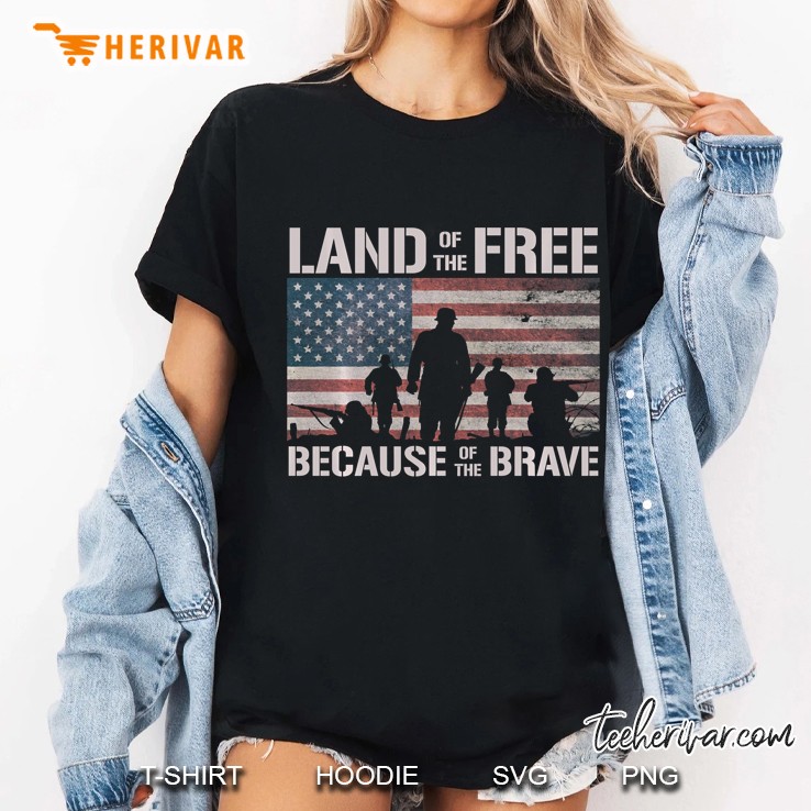 Land Of The Free Because Of The Brave American Flag Ladies Tee