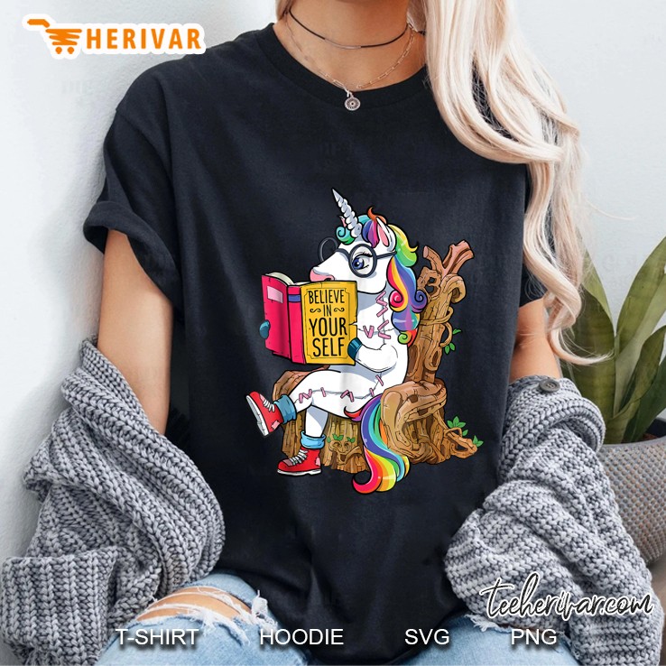 Believe In Yourself Unicorn Reading Book Version Ladies Tee