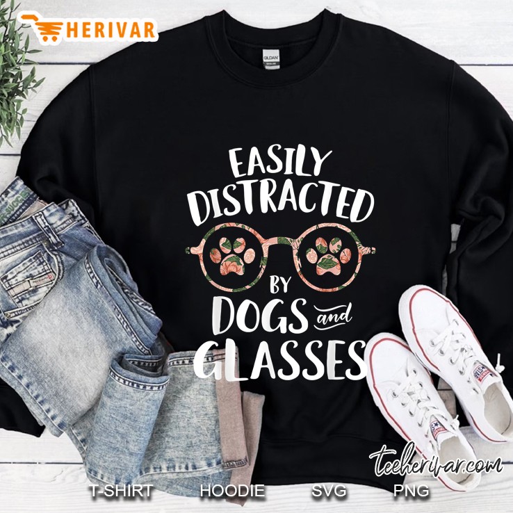 Easily Distracted By Dogs And Sunglasses Floral Black Version Sweatshirt
