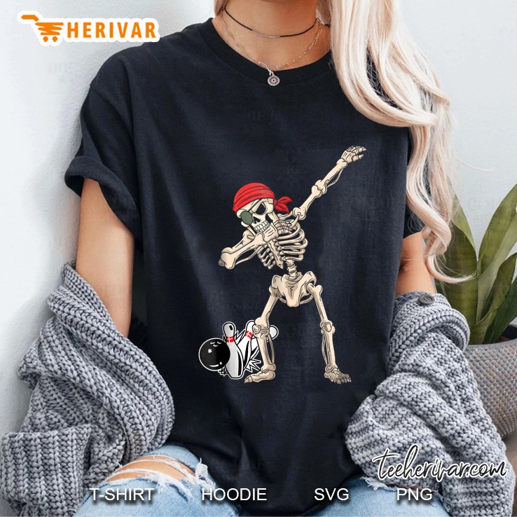 Dabbing Red Scarf Pirate Skeleton And Bowling Ladies Tee