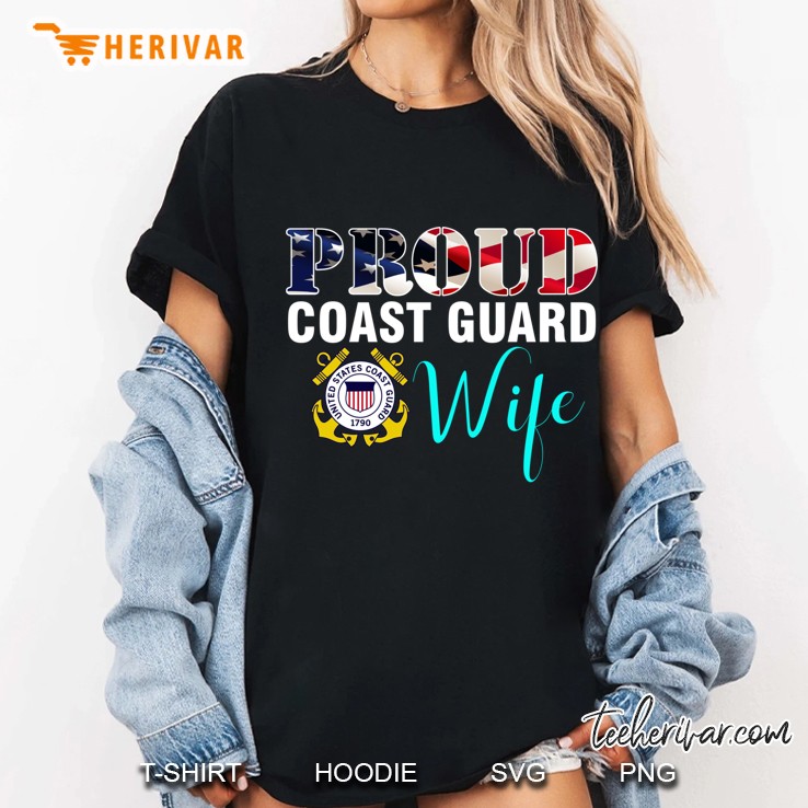 Proud Coast Guard Wife American Flag Version Ladies Tee