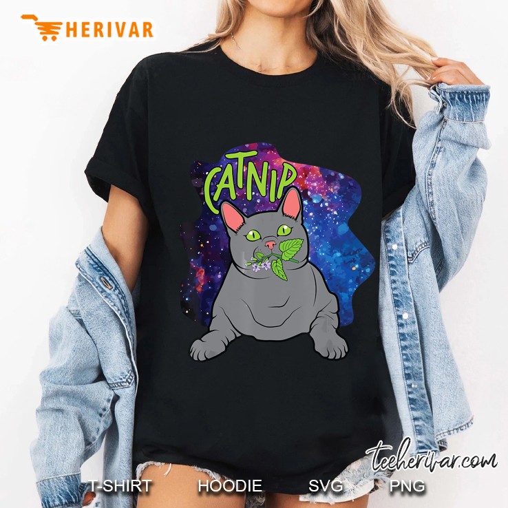 British Shorthair With Catnip Plant In Space Ladies Tee