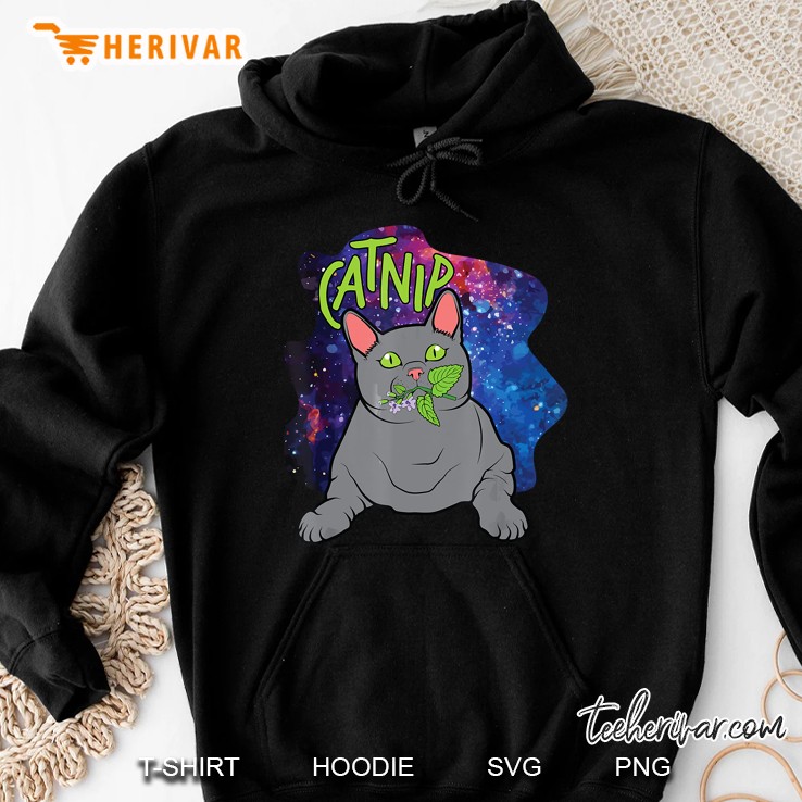 British Shorthair With Catnip Plant In Space Hoodie
