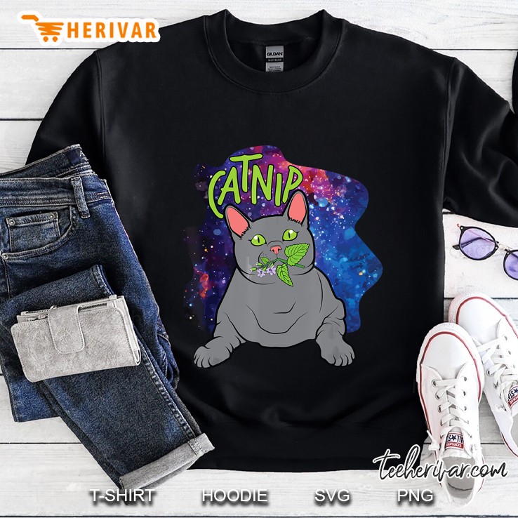 British Shorthair With Catnip Plant In Space Sweatshirt